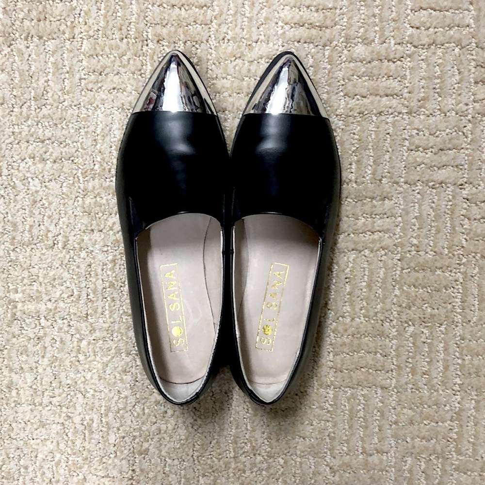 Sol Sana Black Slides with Silver Cap toe